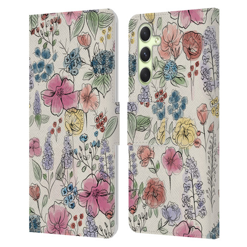 Anis Illustration Floral Pattern Wild Garden Leather Book Wallet Case Cover For Samsung Galaxy A54 5G