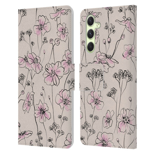 Anis Illustration Floral Pattern Wild Roses Beige Pink Leather Book Wallet Case Cover For Samsung Galaxy A54 5G