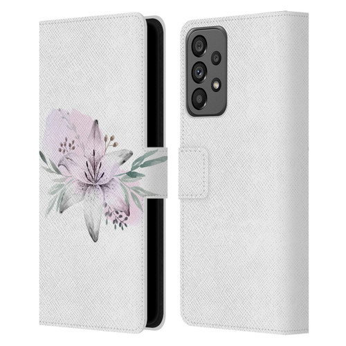 Anis Illustration Floral Pattern Lilium Flower Leather Book Wallet Case Cover For Samsung Galaxy A73 5G (2022)