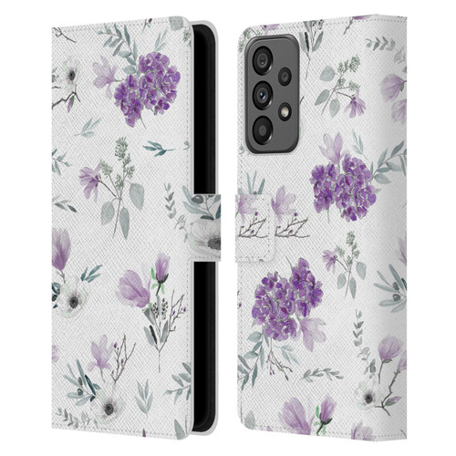 Anis Illustration Floral Pattern Romantic Blue Pink Leather Book Wallet Case Cover For Samsung Galaxy A73 5G (2022)