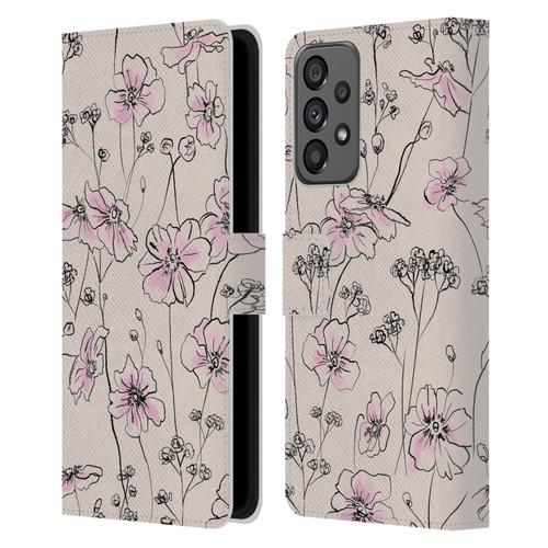 Anis Illustration Floral Pattern Wild Roses Beige Pink Leather Book Wallet Case Cover For Samsung Galaxy A73 5G (2022)