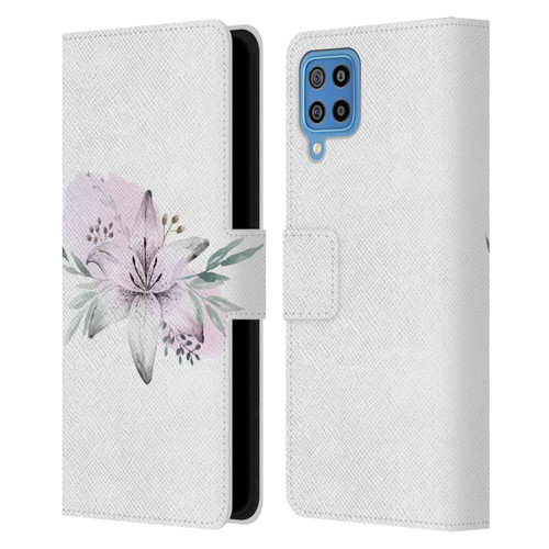 Anis Illustration Floral Pattern Lilium Flower Leather Book Wallet Case Cover For Samsung Galaxy F22 (2021)