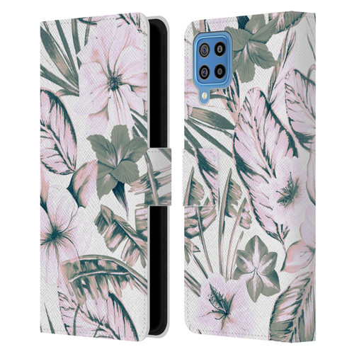 Anis Illustration Floral Pattern Pink Tropicals Leather Book Wallet Case Cover For Samsung Galaxy F22 (2021)