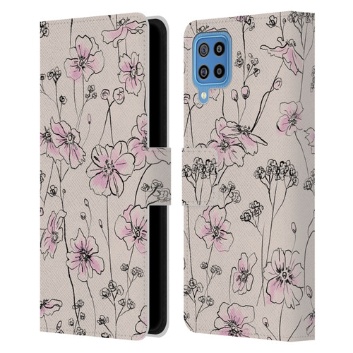 Anis Illustration Floral Pattern Wild Roses Beige Pink Leather Book Wallet Case Cover For Samsung Galaxy F22 (2021)