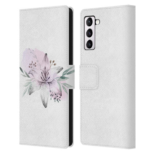 Anis Illustration Floral Pattern Lilium Flower Leather Book Wallet Case Cover For Samsung Galaxy S21+ 5G