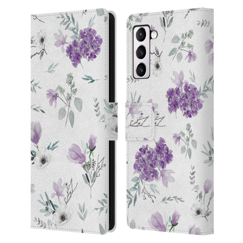 Anis Illustration Floral Pattern Romantic Blue Pink Leather Book Wallet Case Cover For Samsung Galaxy S21+ 5G