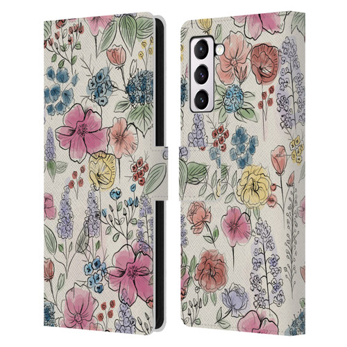 Anis Illustration Floral Pattern Wild Garden Leather Book Wallet Case Cover For Samsung Galaxy S21+ 5G