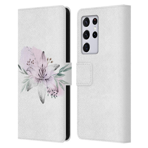 Anis Illustration Floral Pattern Lilium Flower Leather Book Wallet Case Cover For Samsung Galaxy S21 Ultra 5G
