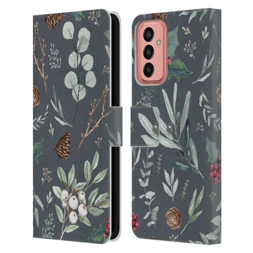 Anis Illustration Floral Pattern Christmas Eucalyptus Blue Leather Book Wallet Case Cover For Samsung Galaxy M13 (2022)