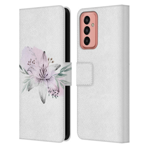 Anis Illustration Floral Pattern Lilium Flower Leather Book Wallet Case Cover For Samsung Galaxy M13 (2022)