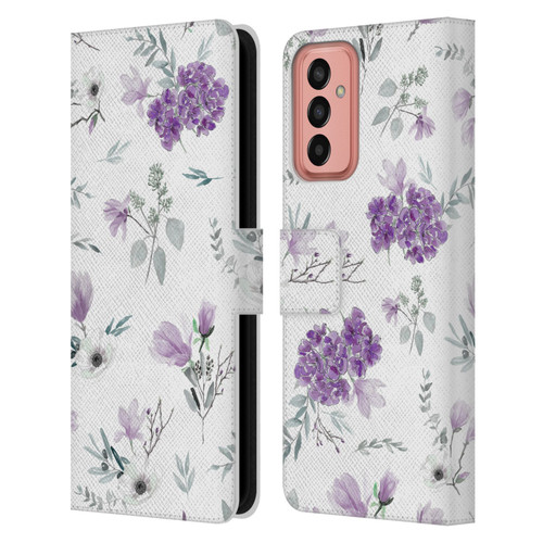 Anis Illustration Floral Pattern Romantic Blue Pink Leather Book Wallet Case Cover For Samsung Galaxy M13 (2022)