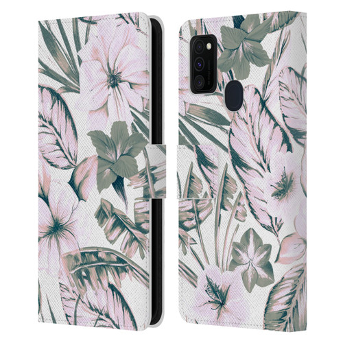 Anis Illustration Floral Pattern Pink Tropicals Leather Book Wallet Case Cover For Samsung Galaxy M30s (2019)/M21 (2020)