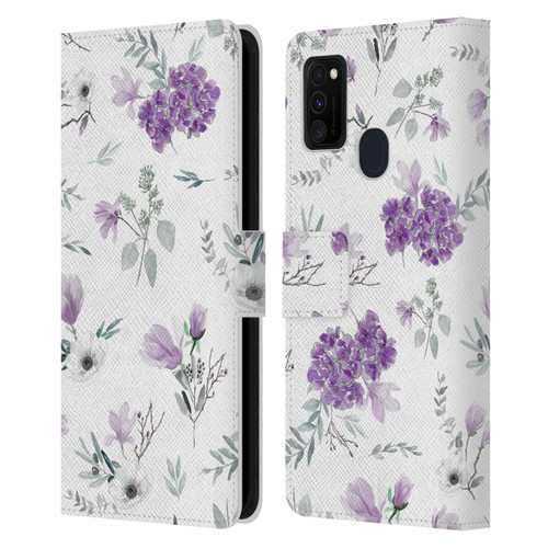 Anis Illustration Floral Pattern Romantic Blue Pink Leather Book Wallet Case Cover For Samsung Galaxy M30s (2019)/M21 (2020)