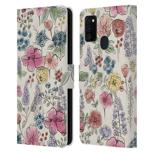 Anis Illustration Floral Pattern Wild Garden Leather Book Wallet Case Cover For Samsung Galaxy M30s (2019)/M21 (2020)