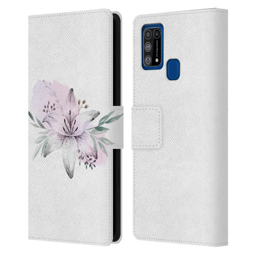 Anis Illustration Floral Pattern Lilium Flower Leather Book Wallet Case Cover For Samsung Galaxy M31 (2020)