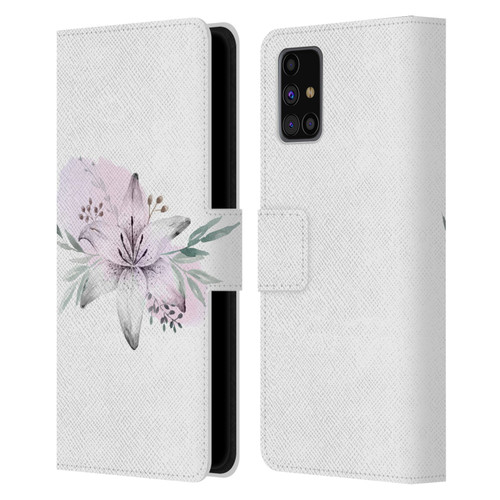Anis Illustration Floral Pattern Lilium Flower Leather Book Wallet Case Cover For Samsung Galaxy M31s (2020)