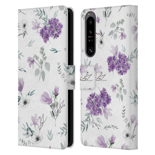 Anis Illustration Floral Pattern Romantic Blue Pink Leather Book Wallet Case Cover For Sony Xperia 1 IV