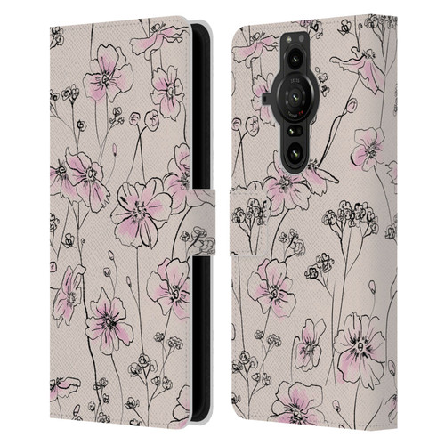 Anis Illustration Floral Pattern Wild Roses Beige Pink Leather Book Wallet Case Cover For Sony Xperia Pro-I