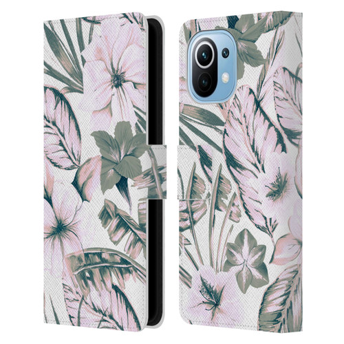 Anis Illustration Floral Pattern Pink Tropicals Leather Book Wallet Case Cover For Xiaomi Mi 11