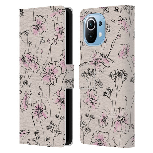 Anis Illustration Floral Pattern Wild Roses Beige Pink Leather Book Wallet Case Cover For Xiaomi Mi 11