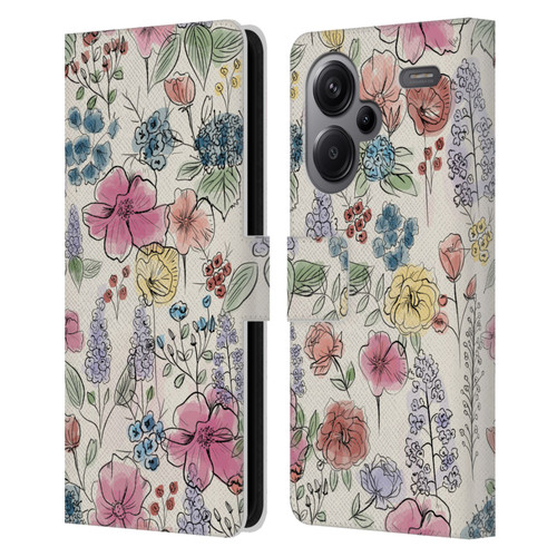 Anis Illustration Floral Pattern Wild Garden Leather Book Wallet Case Cover For Xiaomi Redmi Note 13 Pro Plus 5G