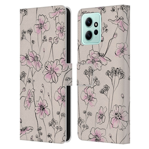 Anis Illustration Floral Pattern Wild Roses Beige Pink Leather Book Wallet Case Cover For Xiaomi Redmi 12