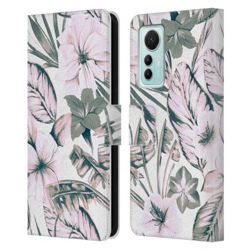 Anis Illustration Floral Pattern Pink Tropicals Leather Book Wallet Case Cover For Xiaomi 12 Lite
