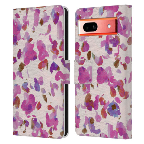 Anis Illustration Mix Pattern Soft Feminine Pink Flowers Leather Book Wallet Case Cover For Google Pixel 7a
