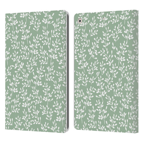 Anis Illustration Mix Pattern Tiny Leaves Beige Leather Book Wallet Case Cover For Apple iPad 10.2 2019/2020/2021