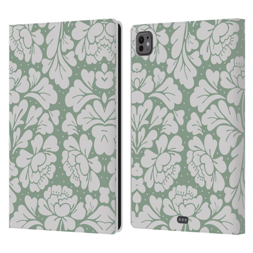 Anis Illustration Mix Pattern Baroque Pastel Green Leather Book Wallet Case Cover For Apple iPad Pro 11 M4 2024