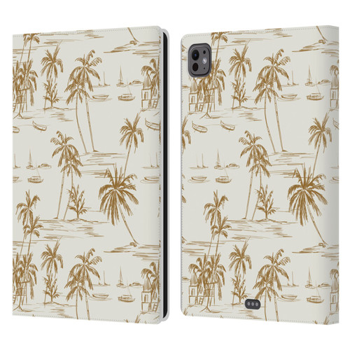 Anis Illustration Mix Pattern Beach Beige Gold Leather Book Wallet Case Cover For Apple iPad Pro 11 M4 2024