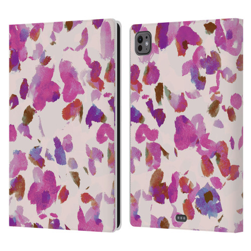 Anis Illustration Mix Pattern Soft Feminine Pink Flowers Leather Book Wallet Case Cover For Apple iPad Pro 11 M4 2024