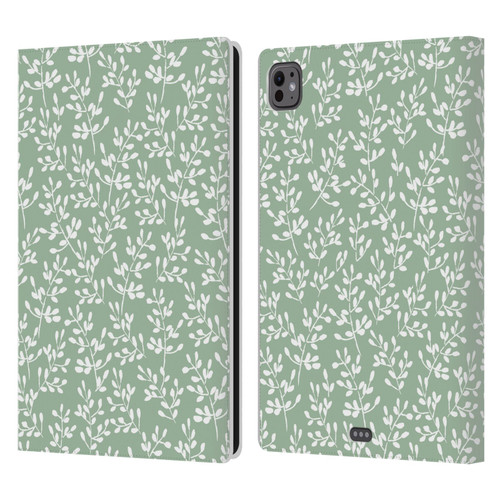 Anis Illustration Mix Pattern Tiny Leaves Beige Leather Book Wallet Case Cover For Apple iPad Pro 11 M4 2024