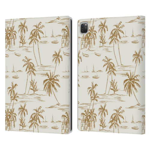 Anis Illustration Mix Pattern Beach Beige Gold Leather Book Wallet Case Cover For Apple iPad Pro 13 M4 2024