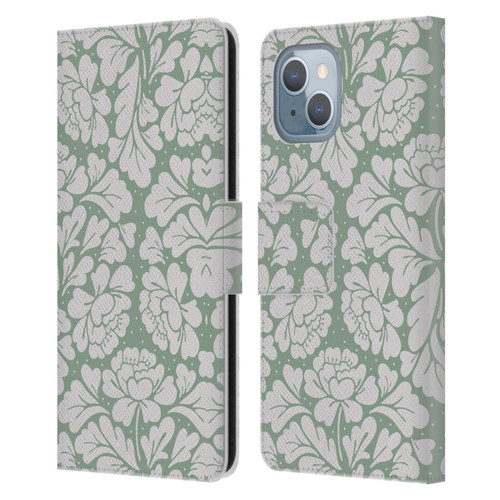 Anis Illustration Mix Pattern Baroque Pastel Green Leather Book Wallet Case Cover For Apple iPhone 14