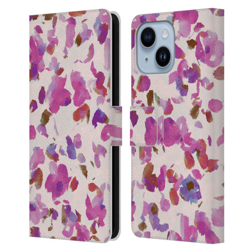 Anis Illustration Mix Pattern Soft Feminine Pink Flowers Leather Book Wallet Case Cover For Apple iPhone 14 Plus