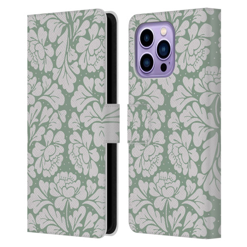 Anis Illustration Mix Pattern Baroque Pastel Green Leather Book Wallet Case Cover For Apple iPhone 14 Pro Max