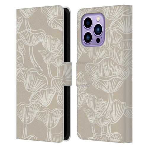 Anis Illustration Mix Pattern Mushrooms Neutrals Leather Book Wallet Case Cover For Apple iPhone 14 Pro Max