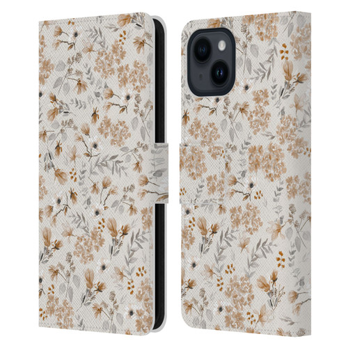 Anis Illustration Mix Pattern Romantic Neutrals Leather Book Wallet Case Cover For Apple iPhone 15