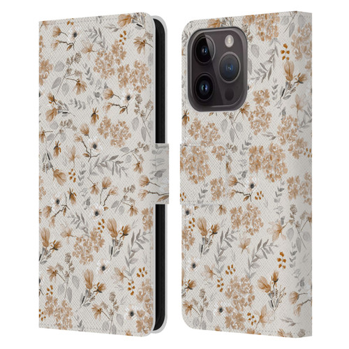 Anis Illustration Mix Pattern Romantic Neutrals Leather Book Wallet Case Cover For Apple iPhone 15 Pro