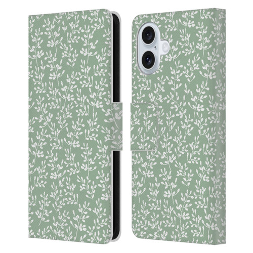 Anis Illustration Mix Pattern Tiny Leaves Beige Leather Book Wallet Case Cover For Apple iPhone 16 Plus
