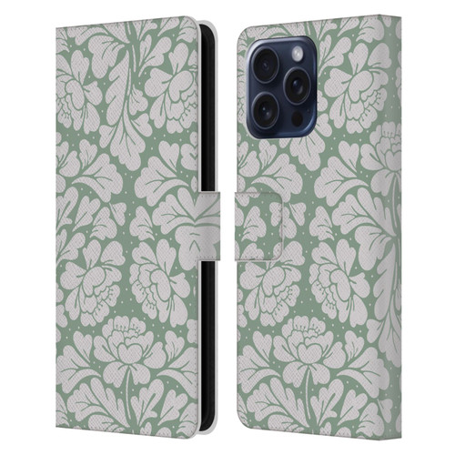 Anis Illustration Mix Pattern Baroque Pastel Green Leather Book Wallet Case Cover For Apple iPhone 16 Pro Max