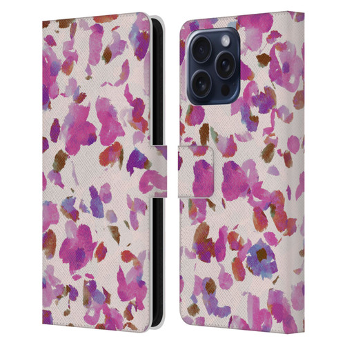 Anis Illustration Mix Pattern Soft Feminine Pink Flowers Leather Book Wallet Case Cover For Apple iPhone 16 Pro Max