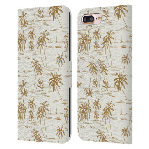 Anis Illustration Mix Pattern Beach Beige Gold Leather Book Wallet Case Cover For Apple iPhone 7 Plus / iPhone 8 Plus