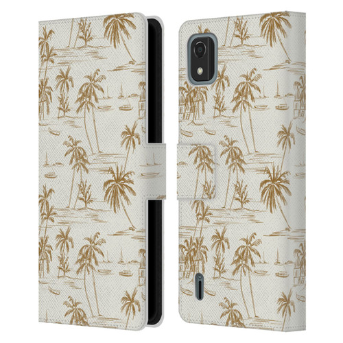 Anis Illustration Mix Pattern Beach Beige Gold Leather Book Wallet Case Cover For Nokia C2 2nd Edition