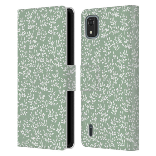 Anis Illustration Mix Pattern Tiny Leaves Beige Leather Book Wallet Case Cover For Nokia C2 2nd Edition