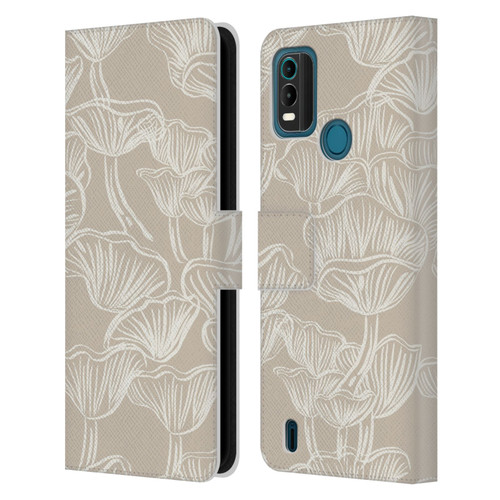 Anis Illustration Mix Pattern Mushrooms Neutrals Leather Book Wallet Case Cover For Nokia G11 Plus