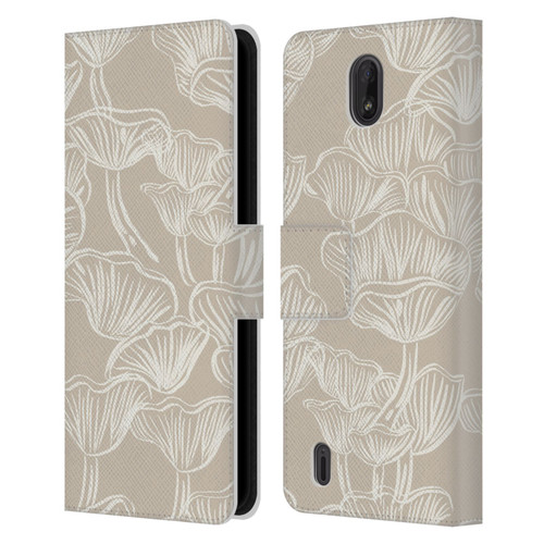Anis Illustration Mix Pattern Mushrooms Neutrals Leather Book Wallet Case Cover For Nokia C01 Plus/C1 2nd Edition