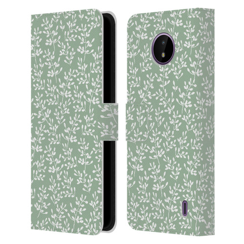 Anis Illustration Mix Pattern Tiny Leaves Beige Leather Book Wallet Case Cover For Nokia C10 / C20