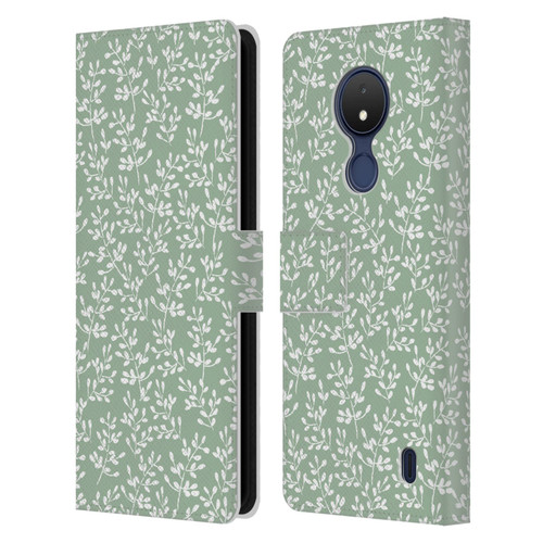 Anis Illustration Mix Pattern Tiny Leaves Beige Leather Book Wallet Case Cover For Nokia C21